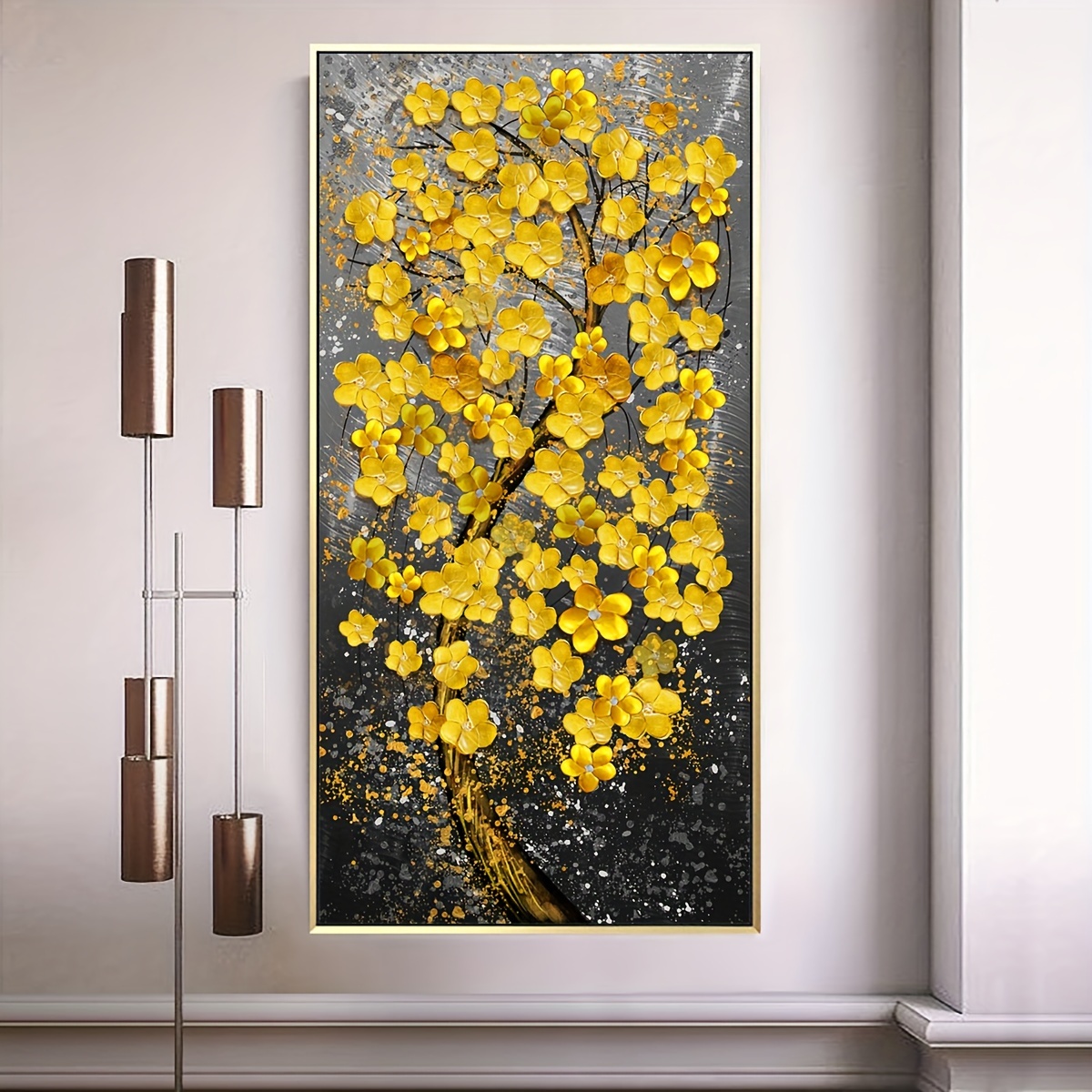 

1pc Unframed Canvas Poster, Modern Art, Blossoming Yellow Flowers, Ideal Gift For Bedroom Living Room Corridor, Wall Art, Wall Decor, Winter Decor, Room Decoration