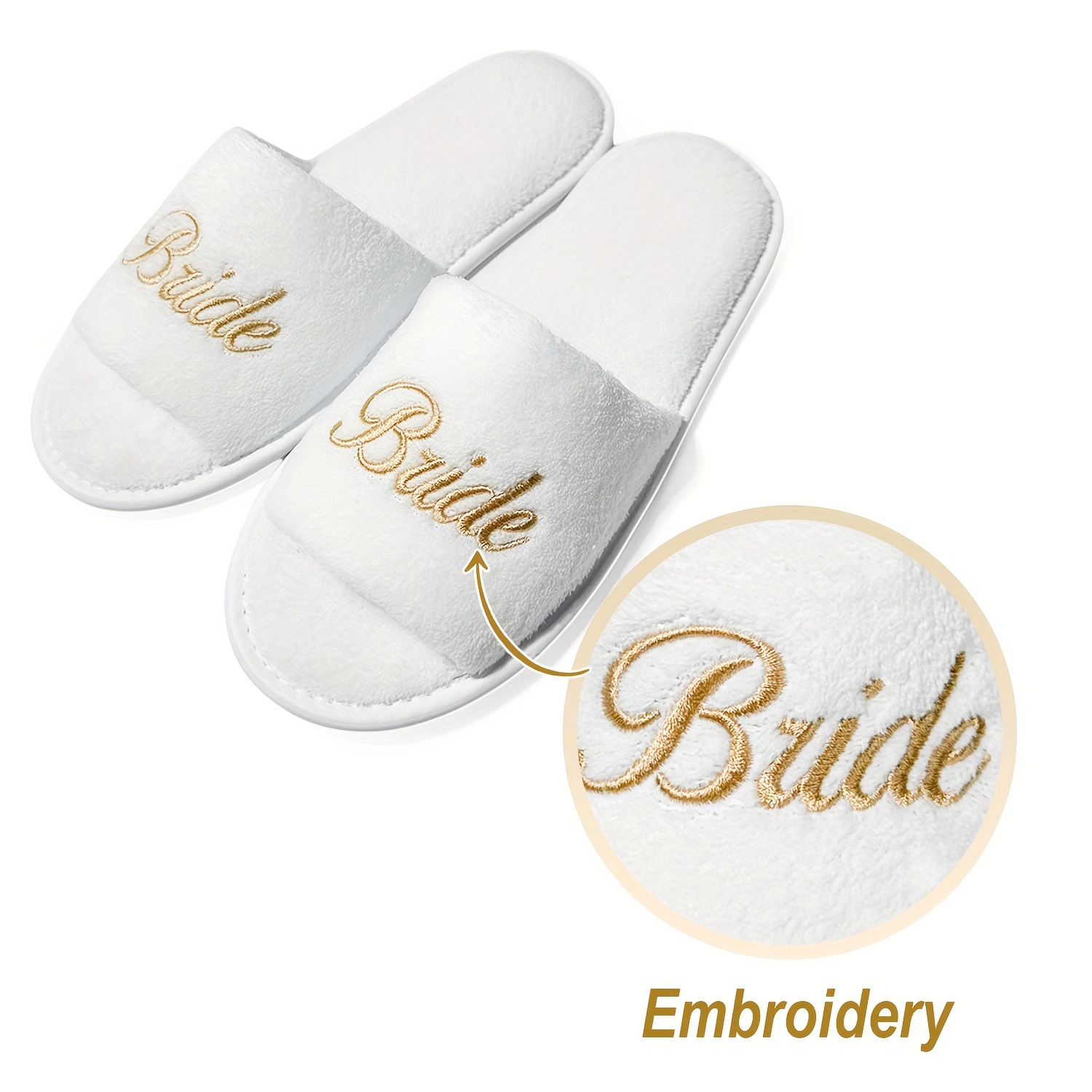Image of Bridal Party Slippers - Lightweight Plush Open-toe Non-slip Soft Sole Wedding Shoes Suitable For Bridesmaids, & Guest Slippers With Fabric Upper & Sole, Women Shoes