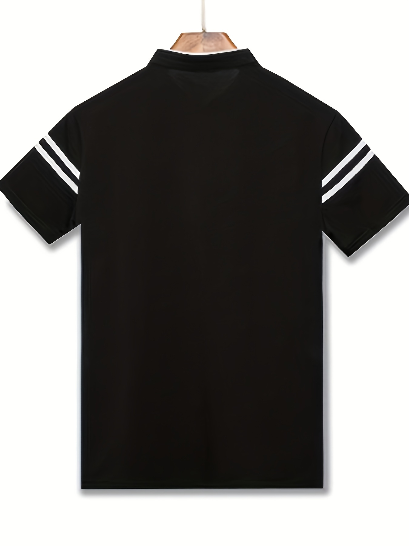 Summer Men's T-Shirt, Solid Color Stand Collar Striped Short Sleeve Shirt, Suitable for Sports, Outdoor, Casual