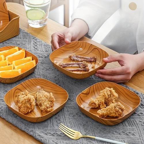5pcs kitchen wood grain plastic square plate japanese simple wood grain dish set for tableware kitchen bowl dish dinnerware