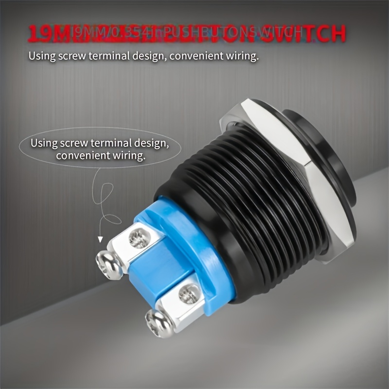 1pc 19mm Momentary Horn Push Button Switch 12v Black Metal Round Starter Power Switch,using Screw ,for Car Rv Truck Etc