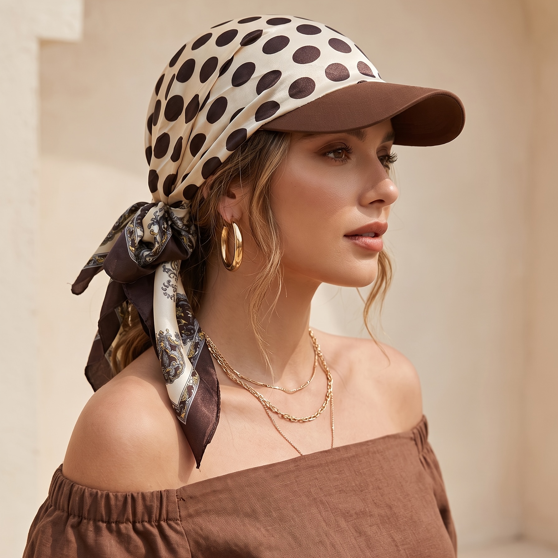 TEMU Women's Polka Dot Satin Bandana Visor Hat, Self-tie Headscarf With Brim, Lightweight Outdoor Sun Hat For Summer Beach Travel And Daily Wear