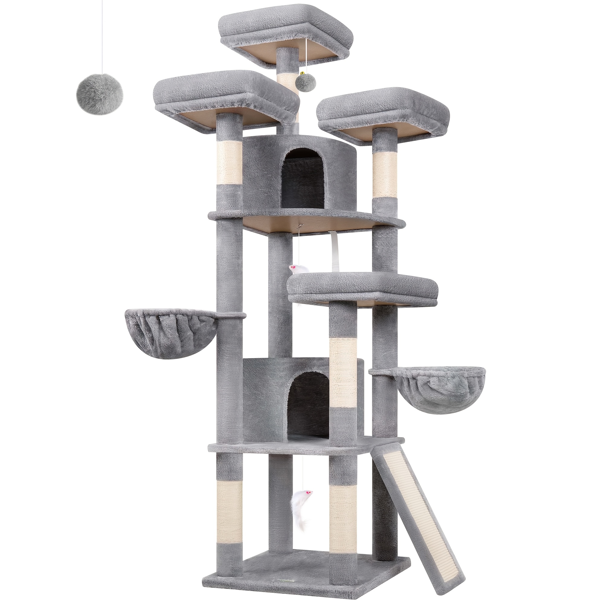 TEMU Globlazer Arbre à Chat Extra Large Robuste de 80" pour Foyers à Plusieurs Chats avec 3 Perchoirs Supérieurs, 2 Condos et Hamacs, Grande pour