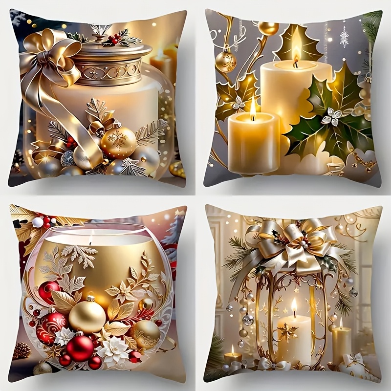 

4- Christmas Cushion Covers, Contemporary , Washable, Zippered For , , , And Decor - Pillowcases For ( Inserts Not Included)