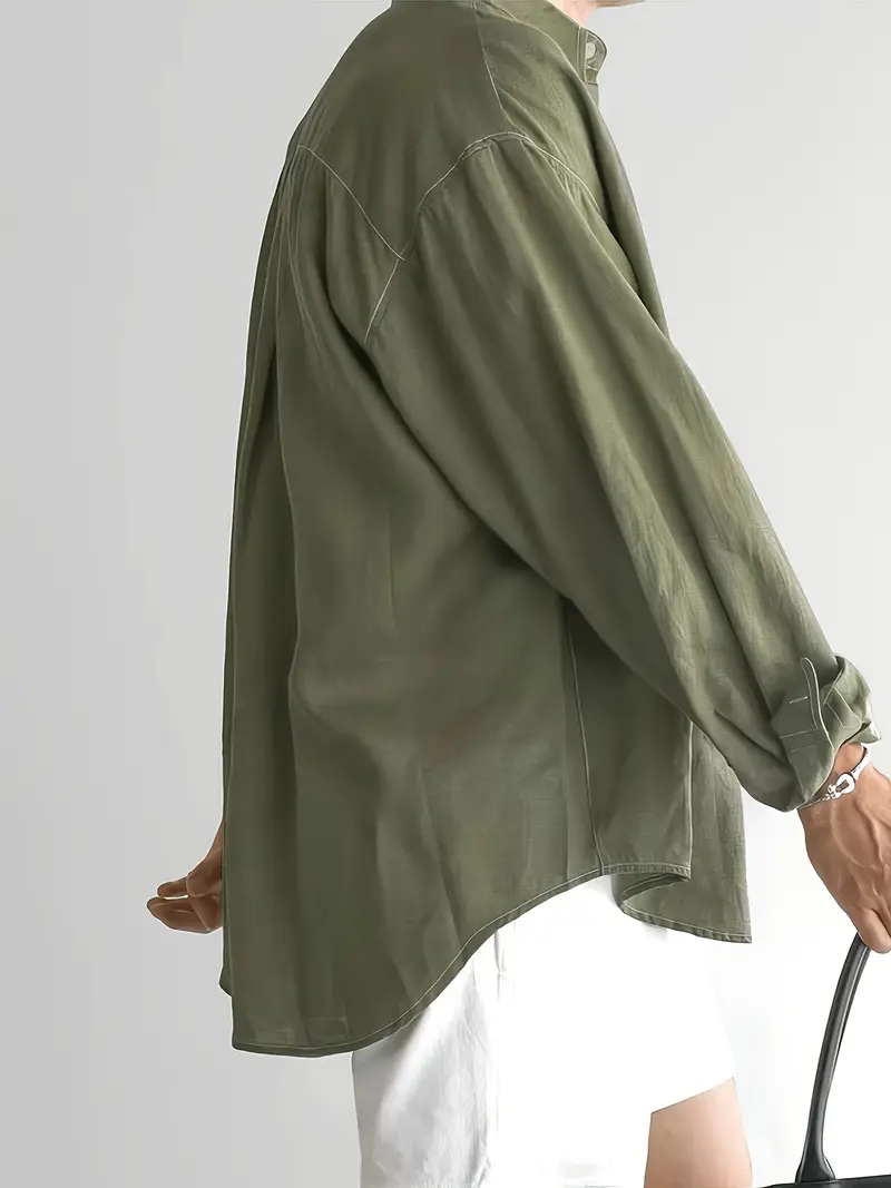 mens olive green white contrast dress shirt classic collar h size fit long sleeve button up button collar shirt for business casual outdoor casual attire machine washable formal blouse Product details 12