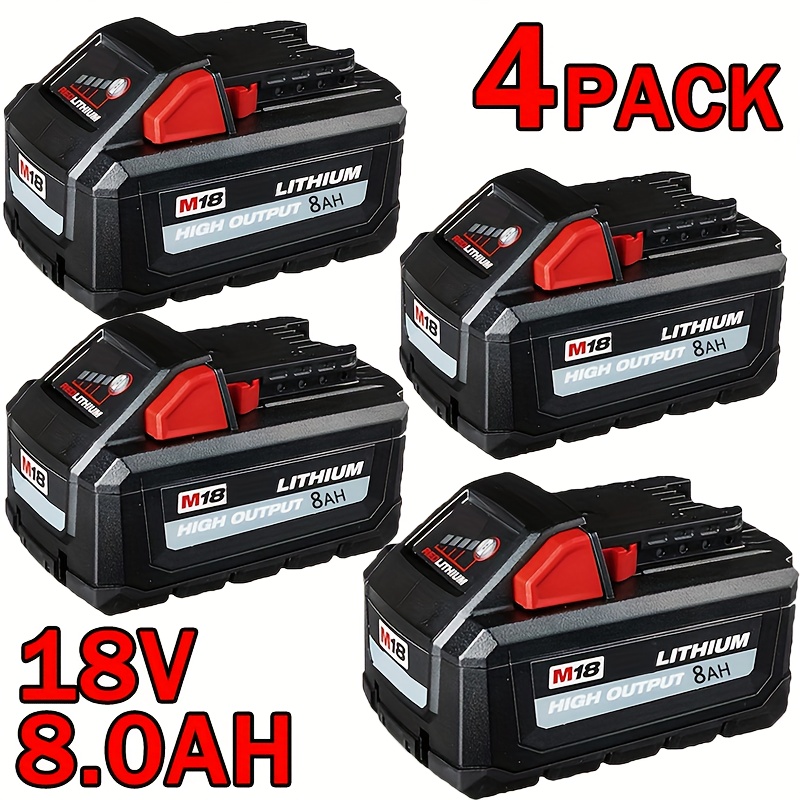 TEMU 4PACK, 18V, 8000Mah, M18 Remplacement pour Milwaukee M18 Batterie - Fonctionne avec Milwaukee 18V Lithium Cordless Outils 48-11-1815 48-11-1820