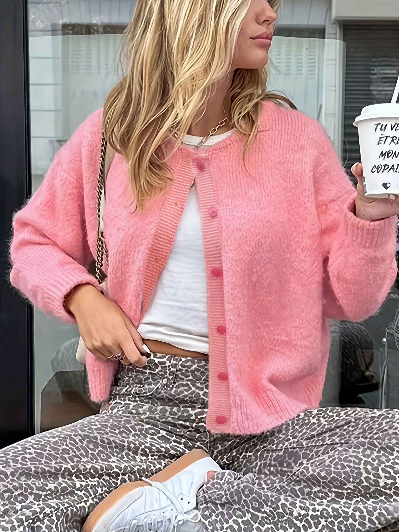 womens soft pink open front button cardigan Temu United Kingdom