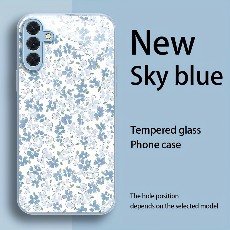 TEMU para teléfono: Carcasa de cristal azul prémium, versátil y duradera, compatible con for Samsung Galaxy A05, A05S, A06, A14, A15, A16, A22, A23,