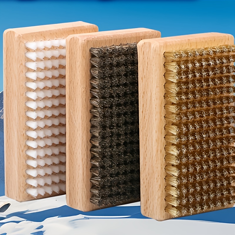 

3-pack Wooden Snowboard Wax Brushes - Multi-texture Set For Adult Snow Waxing, Polishing, Degreasing - Includes Copper Wire, Nylon, - Uncharged Manual Snow Sports Cleaning Tools