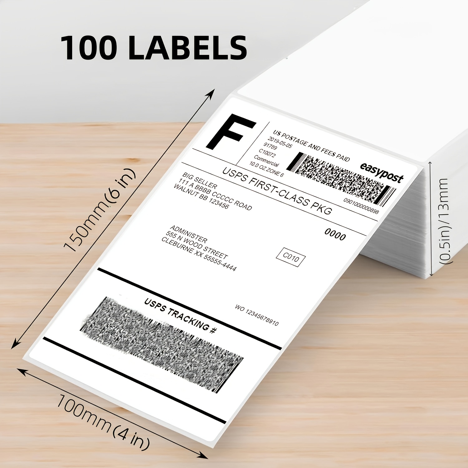 TEMU Feuilles d'étiquettes d'expédition pliables de 10,16 x 15,24 cm, qualité , 100 par paquet, compatibles avec l'impression à chaud