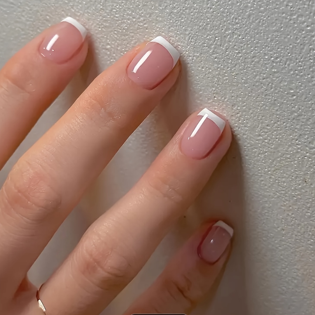 24pcs short square french manicure nails white tip striped - Temu
