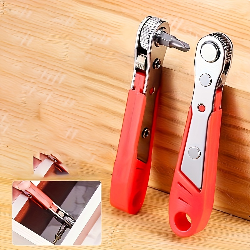 

1pc Mini Ratchet Magnetic Screwdriver With Flexible Shaft, 36 Tooth Quick Release Wrench For Tight , L-shaped Corner , Carbon Steel Household Repair Tool Without Battery - Red