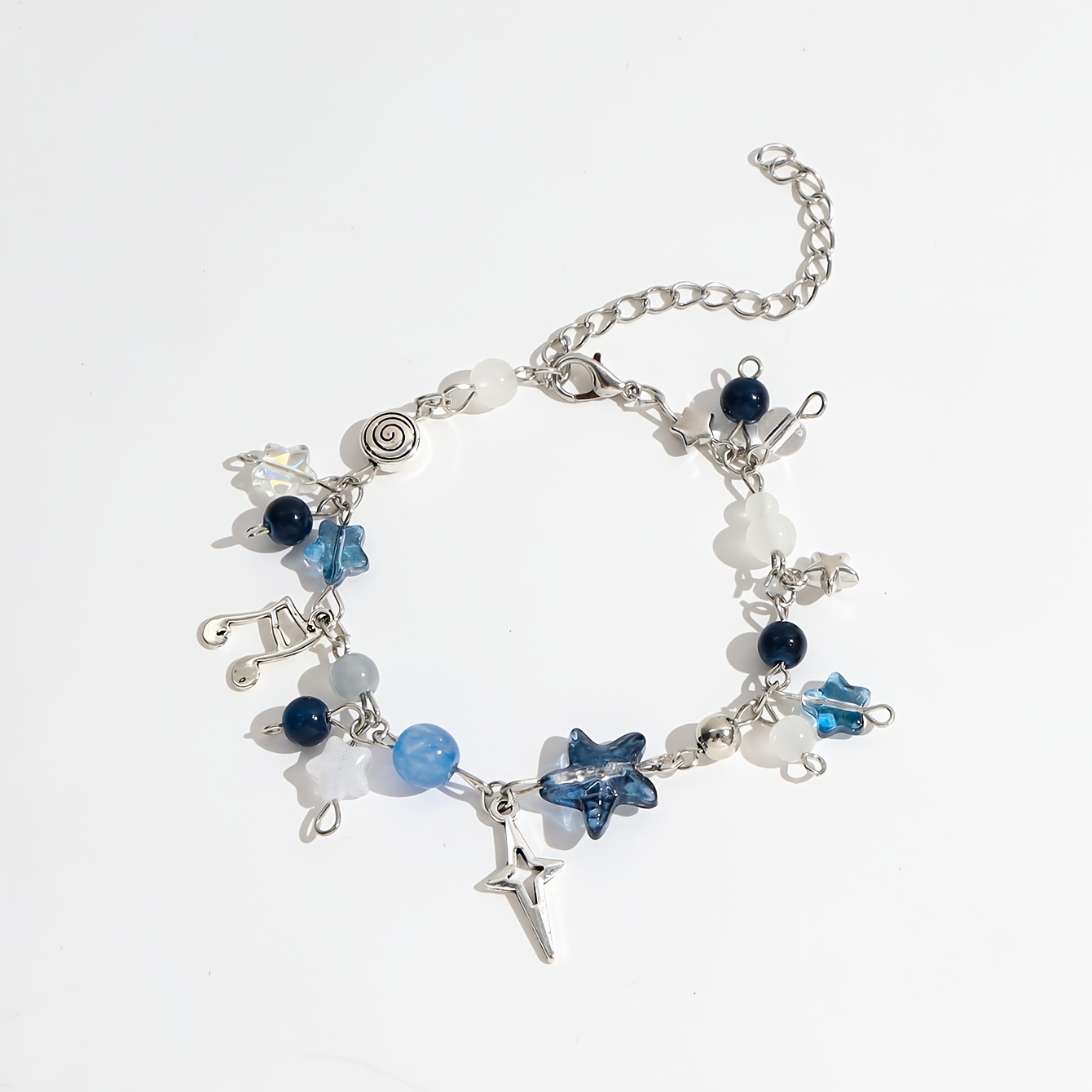 TEMU 1pc Pulsera de Cadena de Aleación Chapada en Y2K con Colgante de Estrella y Nota Musical y Piedra Azul - Cuentas Azules Brillantes Ideal para
