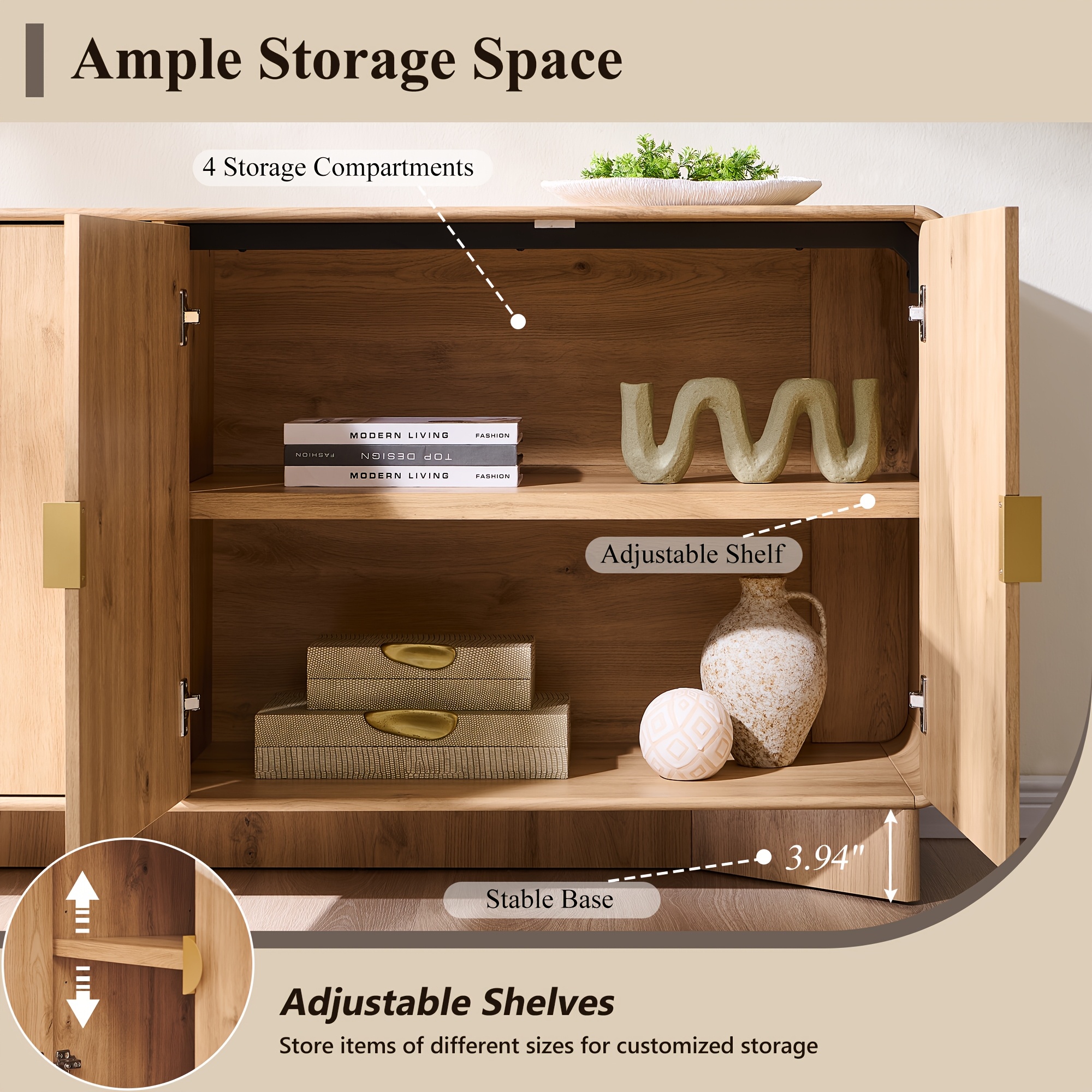 70'' Modern TV Stand, Entertainment Center with Adjustable Shelves, Curved Profile Design, Media Console for Living Room