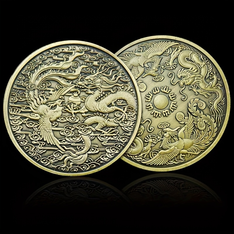 

Vintage Bronze Coin Set - Chinese Dragon & , Ideal For Scratching Lottery Tickets & Novelty Collectors