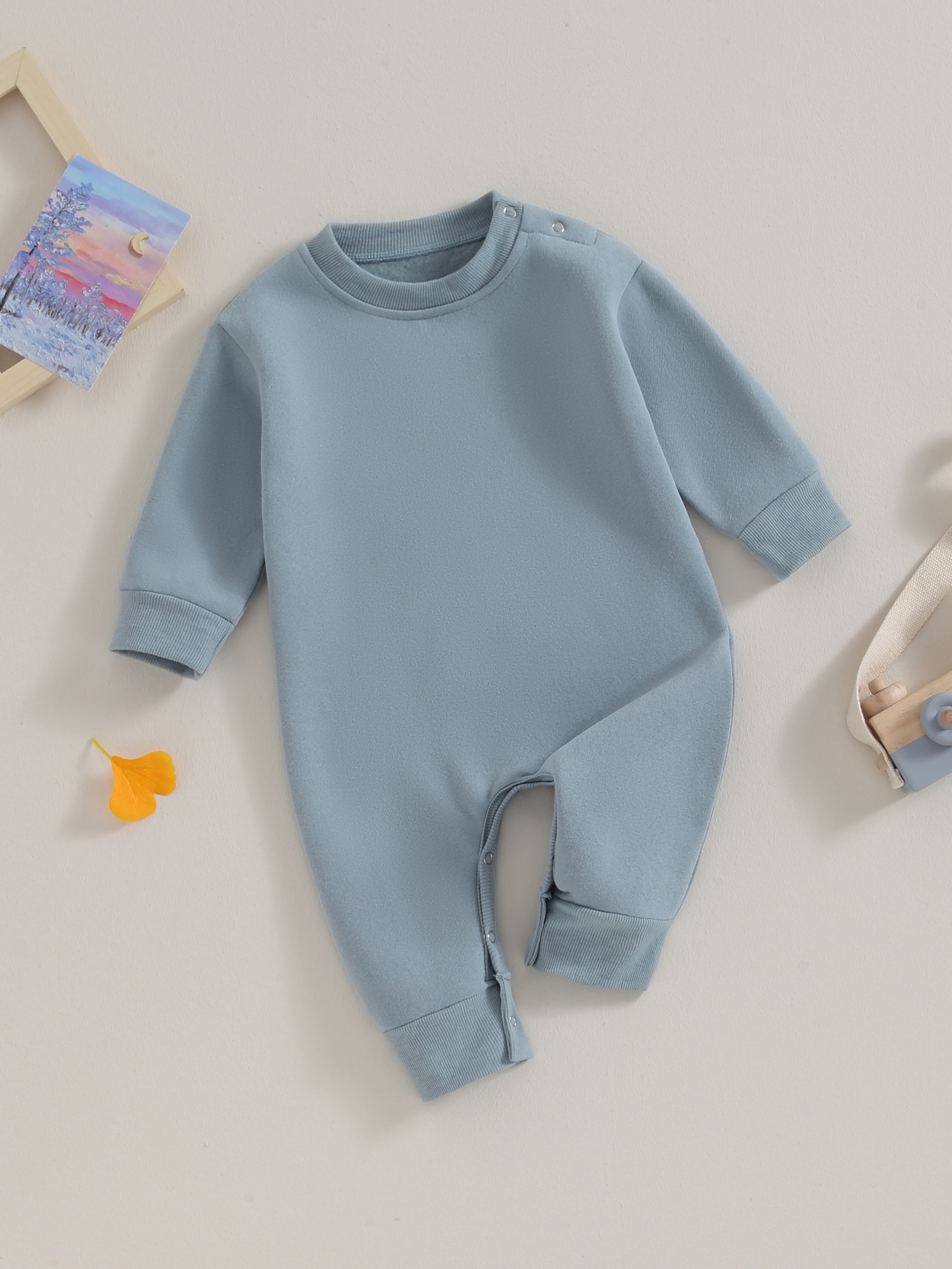 Toddler Baby Sweatshirt Romper Solid Color Fleece Long Sleeve