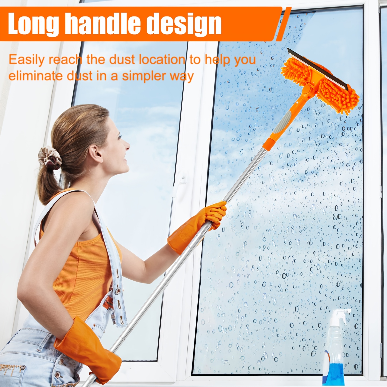 a set of window cleaning scrapers with 10 sections and 2 replaceable pads 2 in 1 long handle glass cleaning brush that   extended to 175 2 inches soft and   household window cleaner suitable for bathroom shower kitchen etc window glass wall tiles cleaning tools details 0