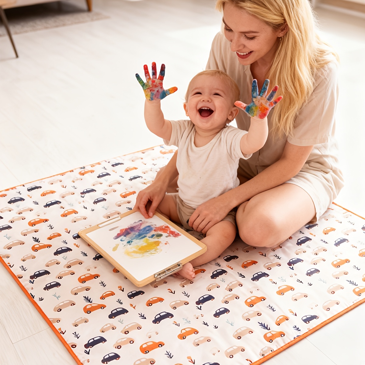 TEMU Tapis anti-éclaboussures polyvalent pour bébé, mesurant 51.18''X 51.18'', grand tapis de sol anti-éclaboussures portable pour , adapté à une