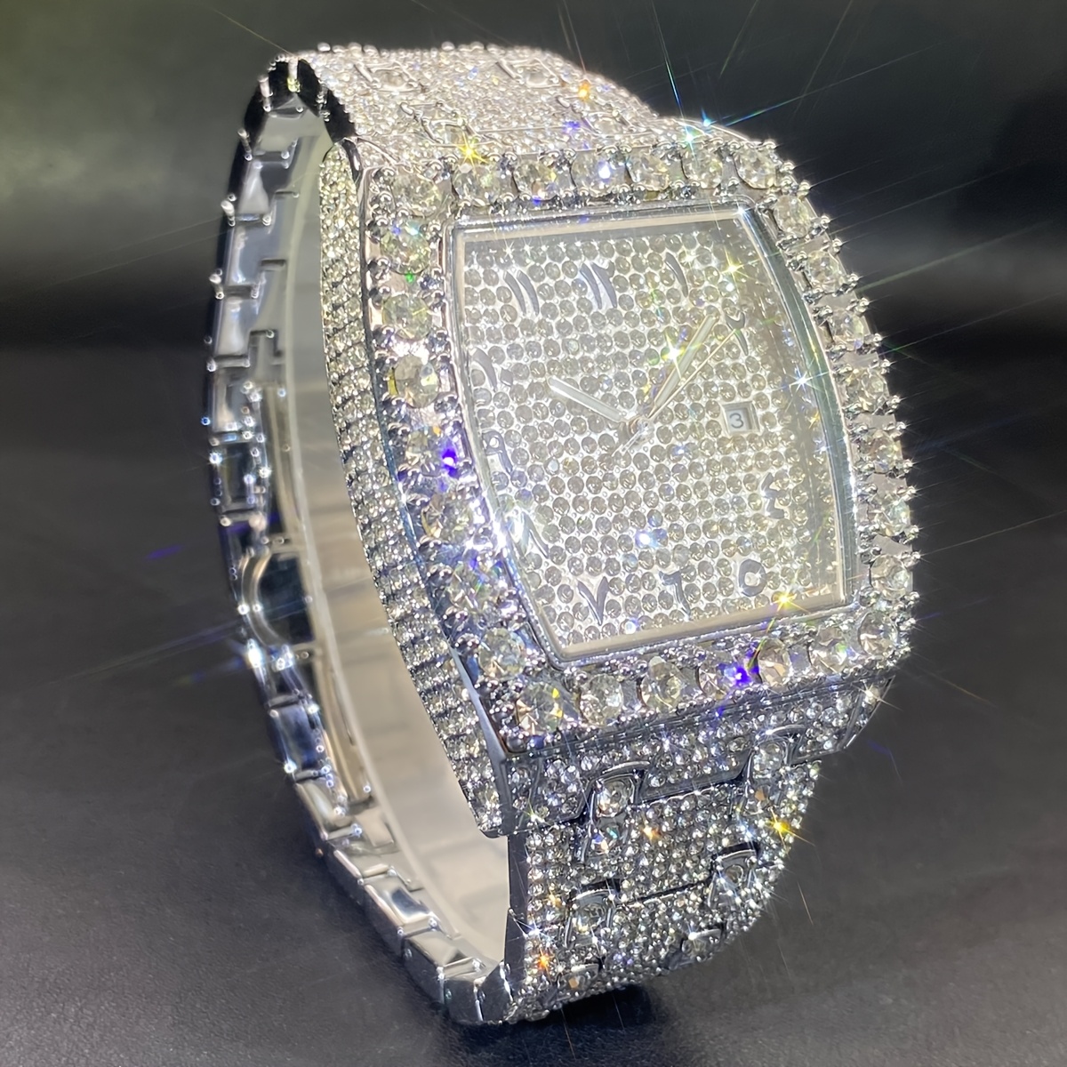 Classic Silvery Wine Shaped 's Luxury Brand Rhinestone Watch Original Ice Out Clock