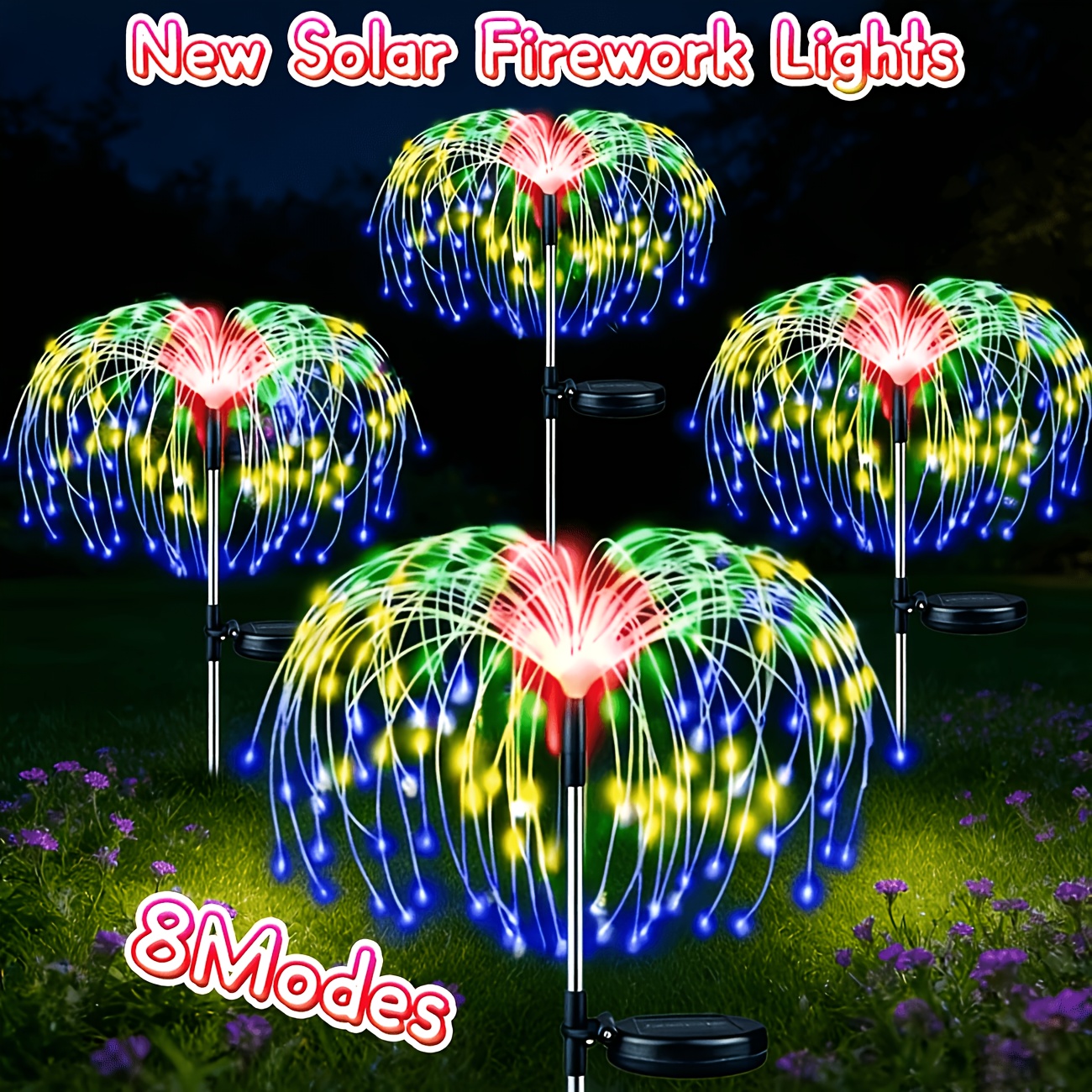 1/4pcs Solar Garden Firework Lights, Solar Dandelion Starburst Light Set, 8 Different Lighting , , Suitable For Garden, Outdoor Flower Bed, Pathway, Party And Wedding Scene Decorative Lighting