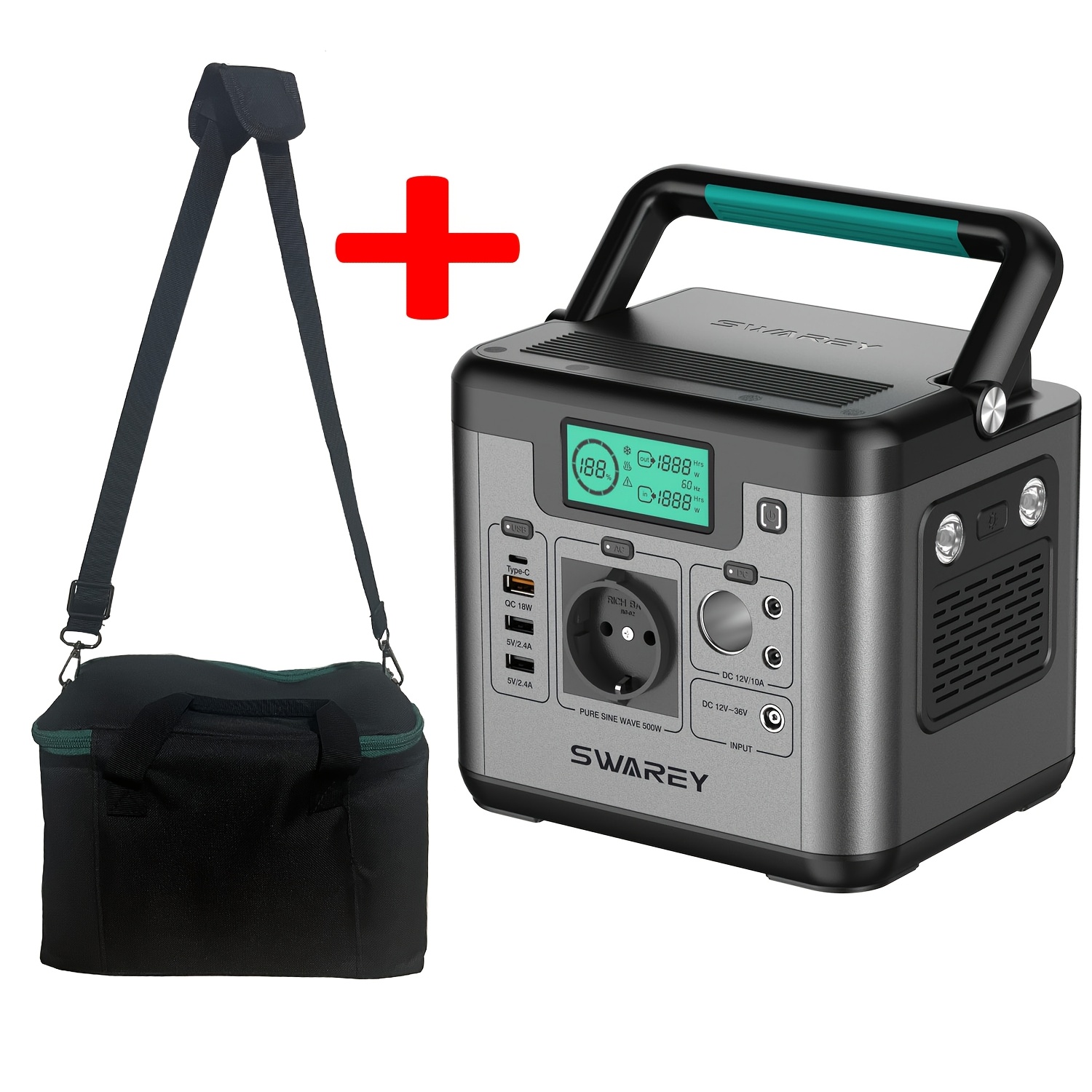 Image of Swarey Portable Power Bank, Power Station 518 Wh, Solar Generator 500 W Ac Output, 65 W Usb-c Port, Power Generator Battery For Party, Travel, Camping, Motorhome, Emergency