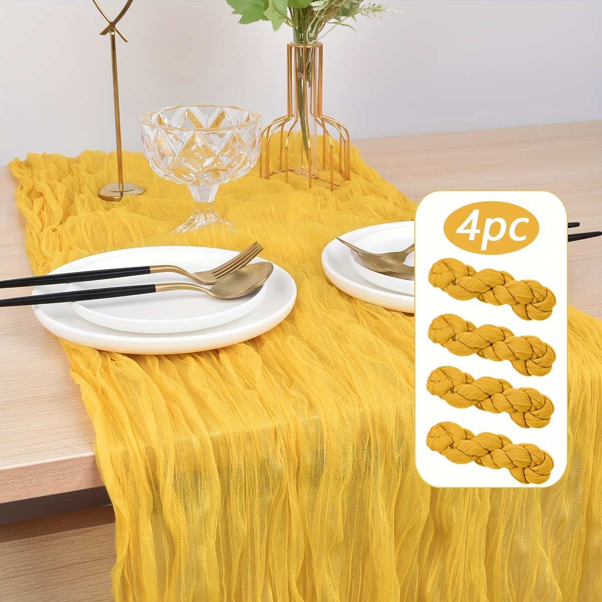 E-shop 4er-Set Tischläufer aus Käsegarn, böhmisches Gaze-Tuch, Tischdecken, transparente Tischläufer im Landhausstil für Hochzeit, Geburtstag,