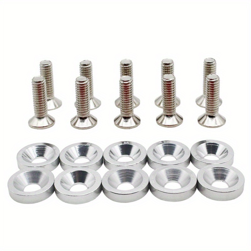 TEMU 10pcs Universal Car Modified Hex Fasteners | Fender Washer Bumper Engine Screws, Fender Washers, M6 , Aluminum Alloy, Applicable