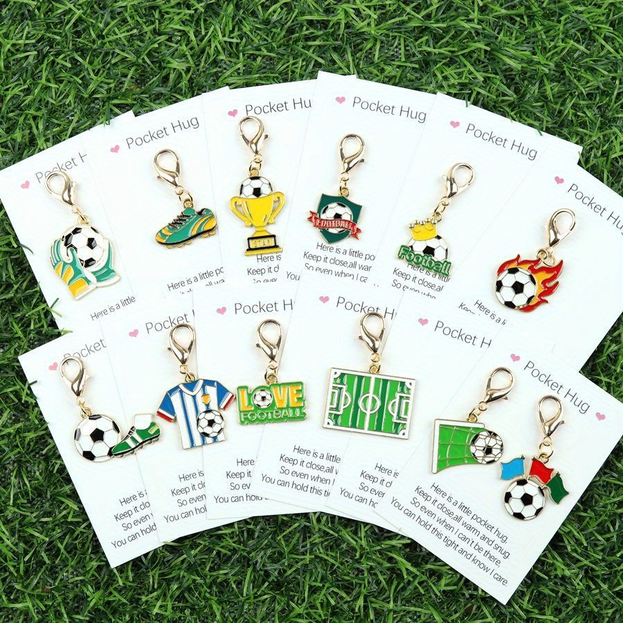 TEMU 1pc/12pcs Soccer Keychain Set, Featuring Soccer Jerseys, Sneakers, Championship Trophies, And Other Soccer-themed Keychains, With A Pocket Hug