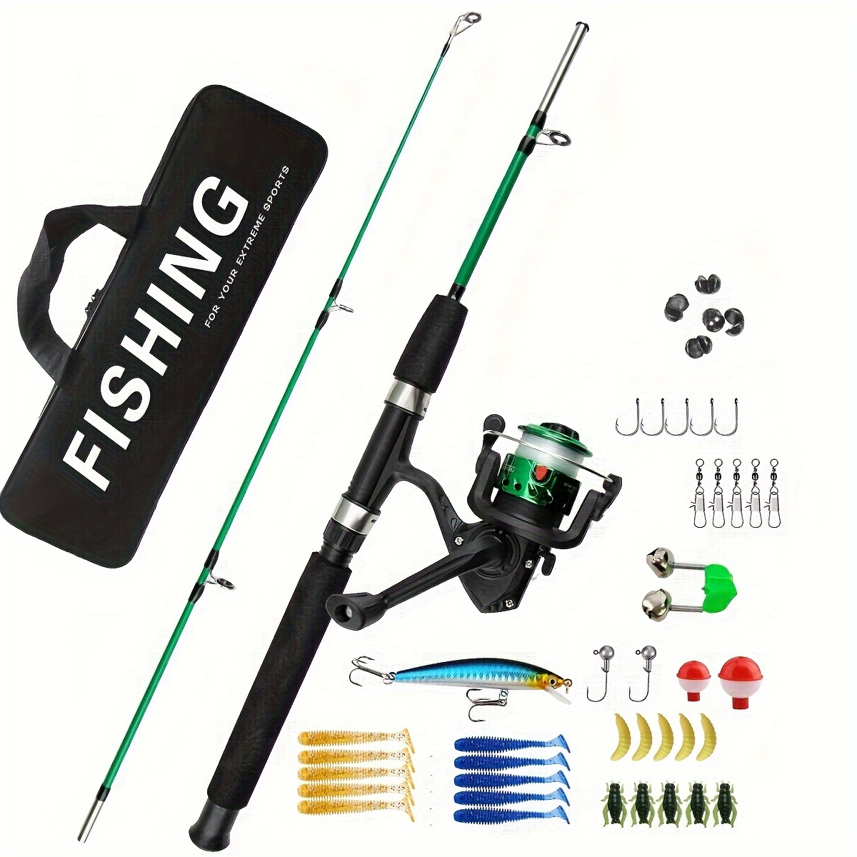 TEMU 1m Fishing Rod With Reel, 2-section Ice Fishing Rod, Lures, Hooks, Portable Fishing Tackle