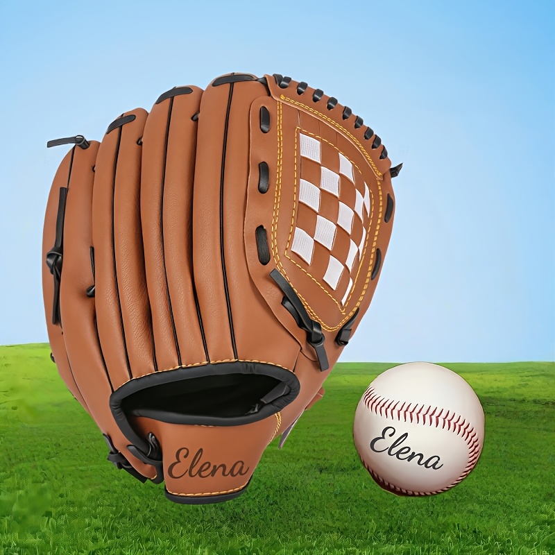 TEMU Personalized Customized Name Baseball Glove With Baseball, Synthetic Pu Outfield Mitts, Softball Glove, 12.5'' For Adult Training And Beginner