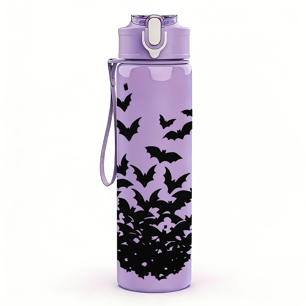 TEMU 1pc Dark Bat, 750ml/26oz Colorful Plastic Sports Water Bottle, Cute Print, Leak-proof With Pop-up Lid, Suitable For Outdoor Sports, Running,