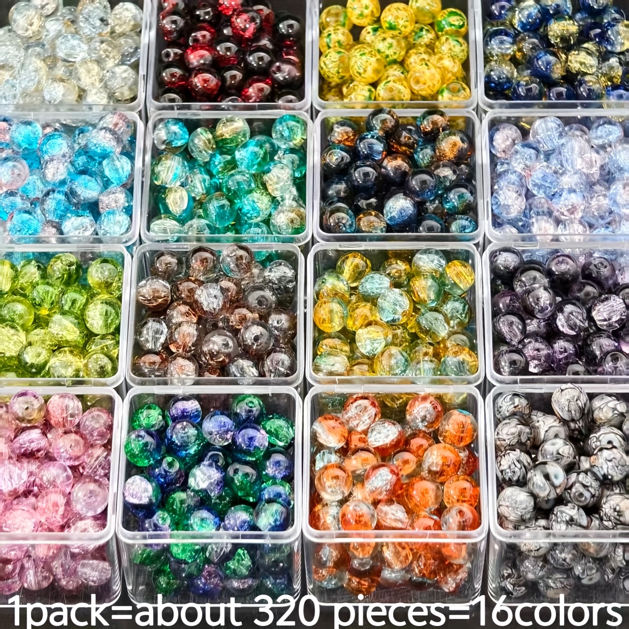 TEMU 320pcs 8mm, 16 Colors Individually Packaged, Glass Beads Cracked Glass Beads, Suitable For Decorative Bead Jewelry Making, Friendship Bracelets,