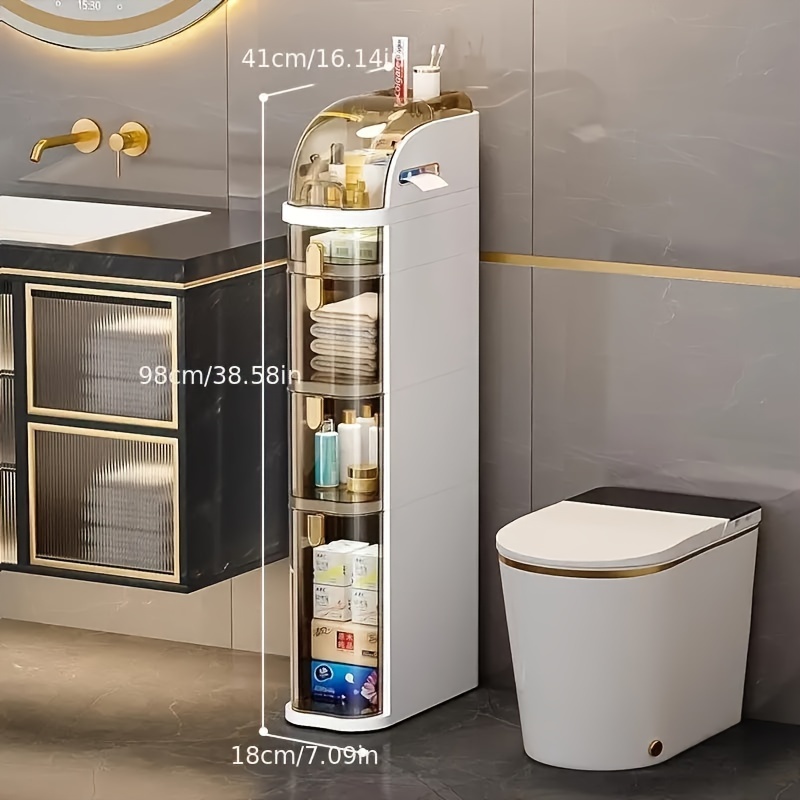 TEMU Slim Bathroom Storage Cabinet.narrow Plastic Drawers Organizer With Tissue Box And Wheels Slit Bathroom Floor Cabinet With Handle For Small Spaces Kitchen Laundry