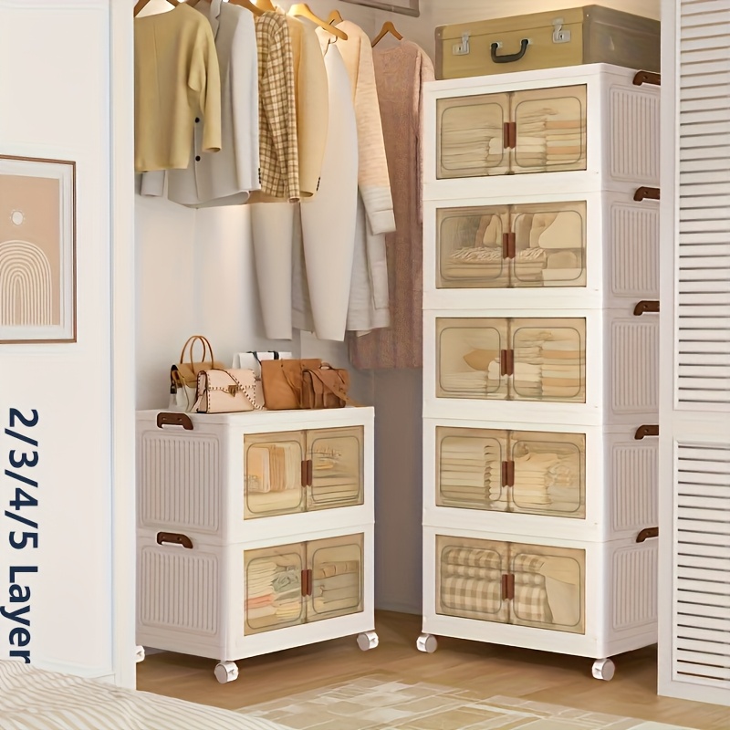 2 3 4 5layer extra large storage cabinet multi tier foldable storage box with doors   for shoes   books clothes household storage organizer for closet wardrobe bedroom bathroom office kitchen
