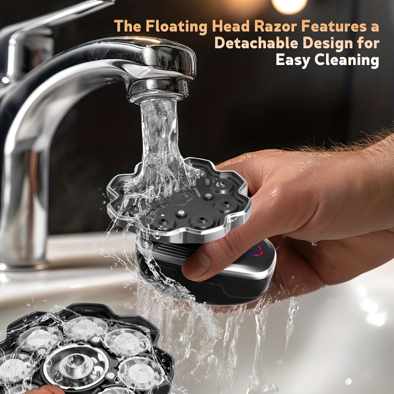 mens electric shaver with ipx5 waterproof wet dry use usb c fast charging 9 7 rotary motor   shaver with nose trimmer massage kit led display for bald head facial grooming system Product details 4