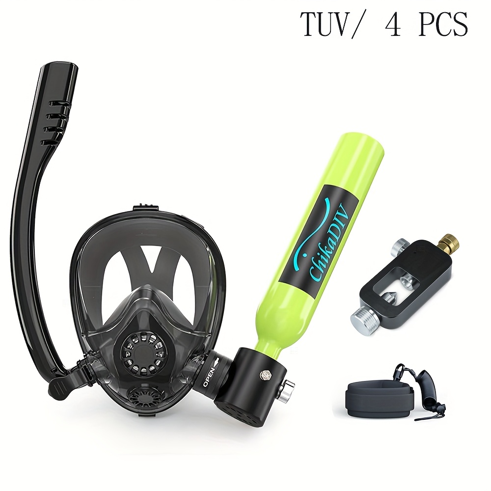 the   0 5l diving tank made of aluminum alloy is a   set for summer outdoor diving it allows for   minutes of underwater breathing   with a diving mask and   a detachable camera mount