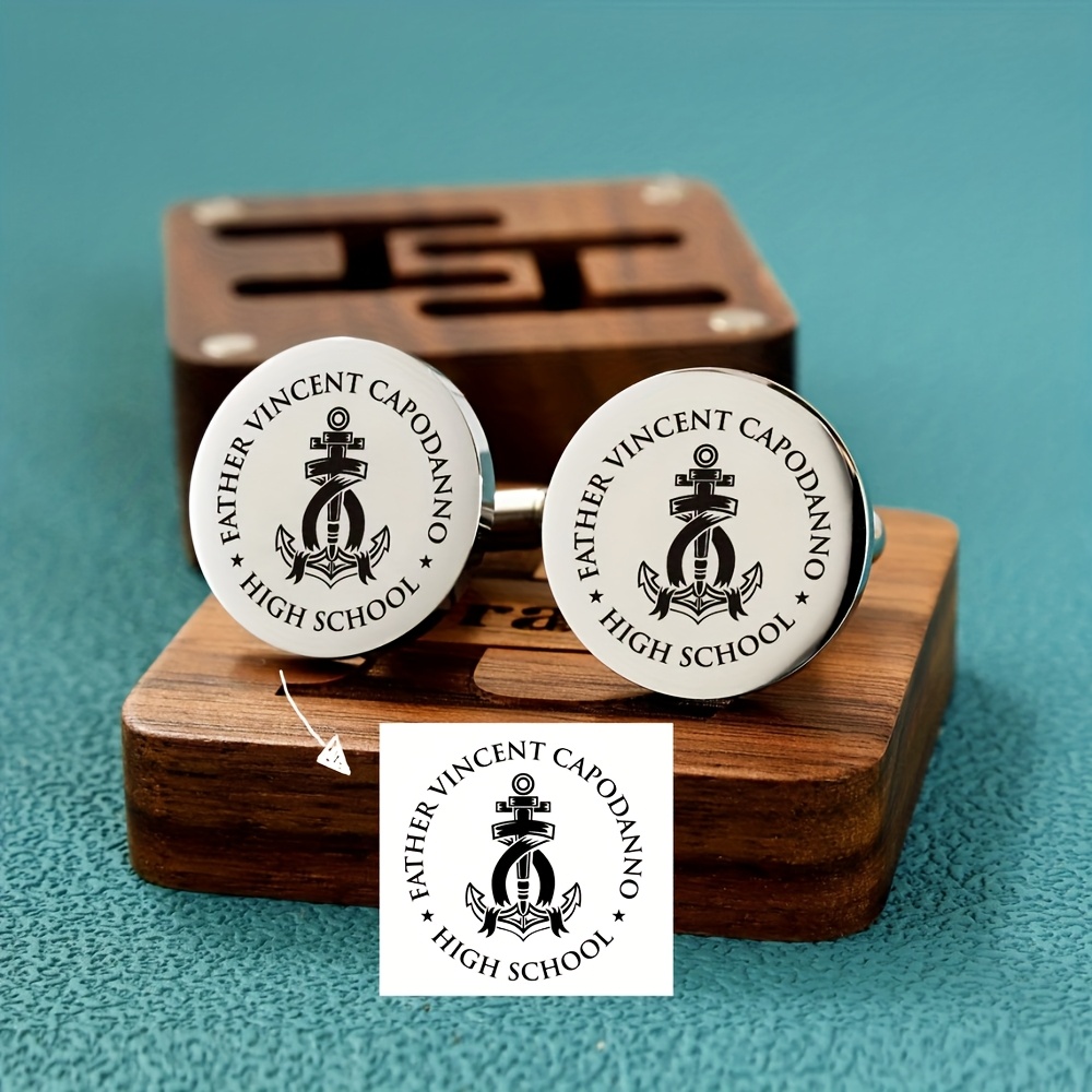 TEMU Customize Your Cufflinks, Personalized Private Logo Cufflinks, Stainless Steel Photo Cufflinks, Black Printed Geometric Round Photo Cufflinks, A
