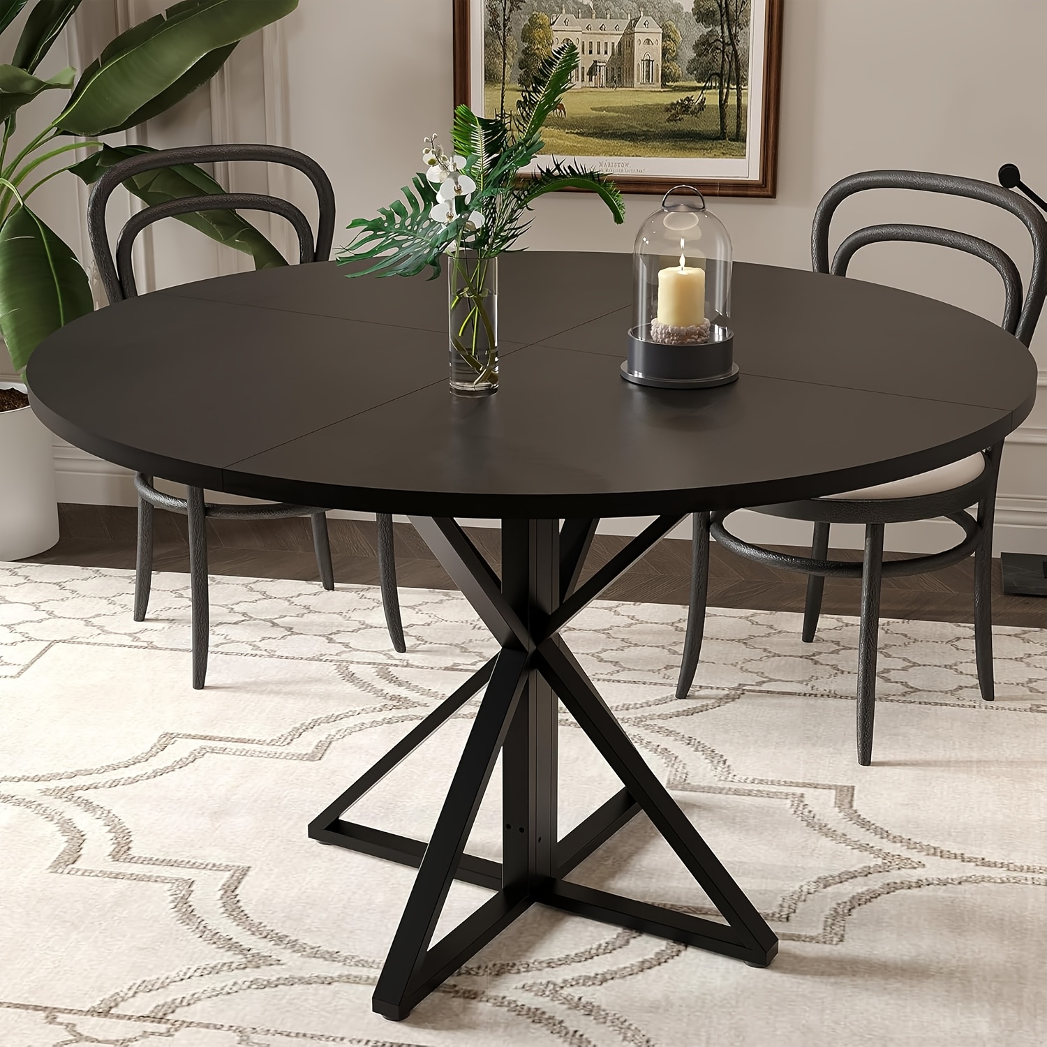47-inch Round Dining Table With Pedestal Base - Circle Kitchen Table Suitable For 4, Assembly, Portable Table For Family Gatherings, Dining Room & Small Spaces - -