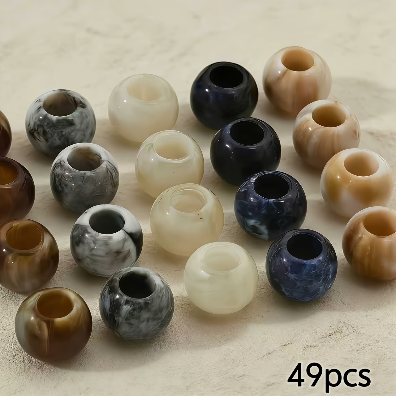 TEMU 49 Stk. zylindrische Acrylperlen mit großem Loch - 10 mm mehrfarbige Bastelperlen geeignet für DIY-Bastelarbeiten, Armbänder, Ohrringe,