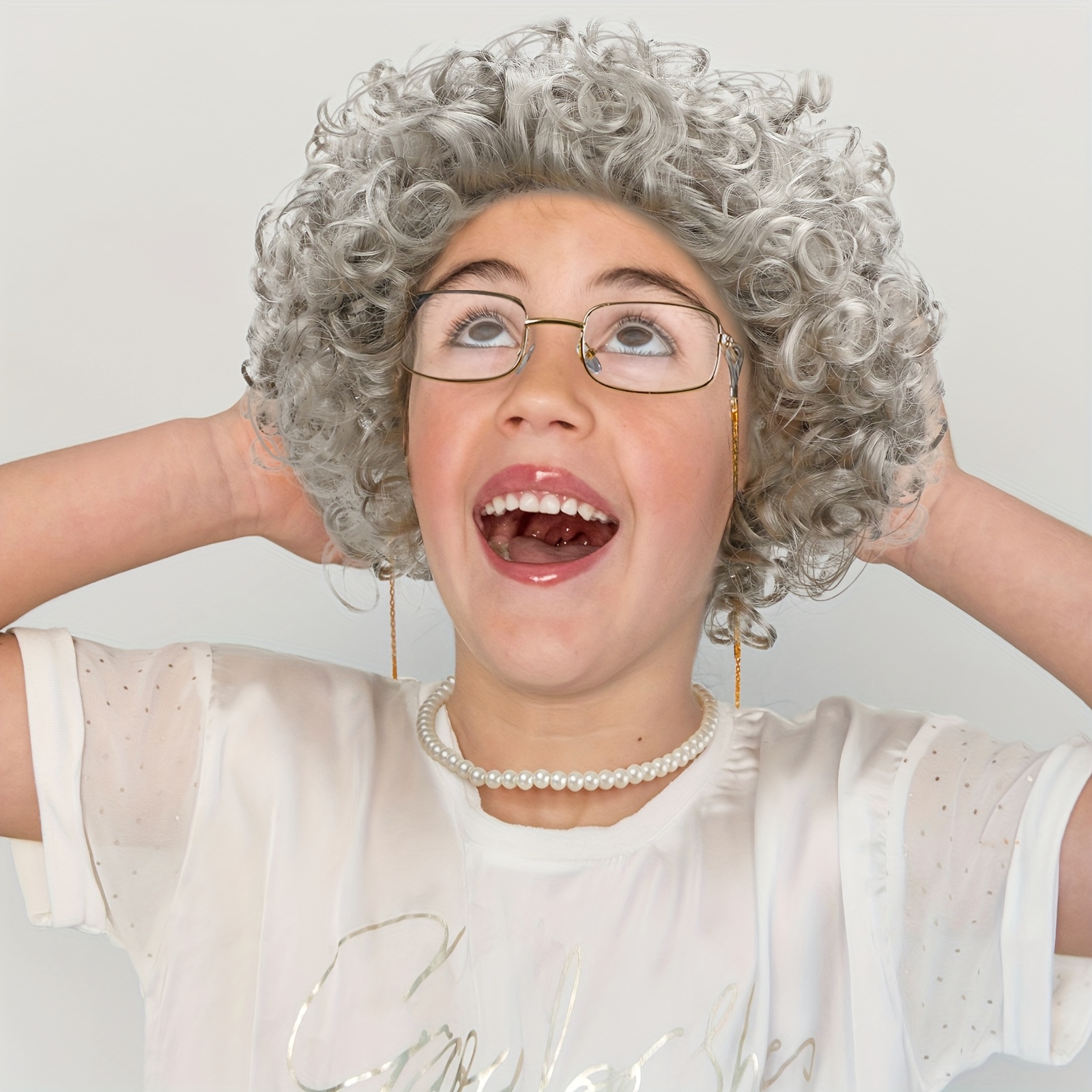 Old Lady Wig Costume Set for Women Gray Hair Granny Cosplay Halloween Party old lady costume wig accessories 5pcs set 100 days school - Temu main image 3