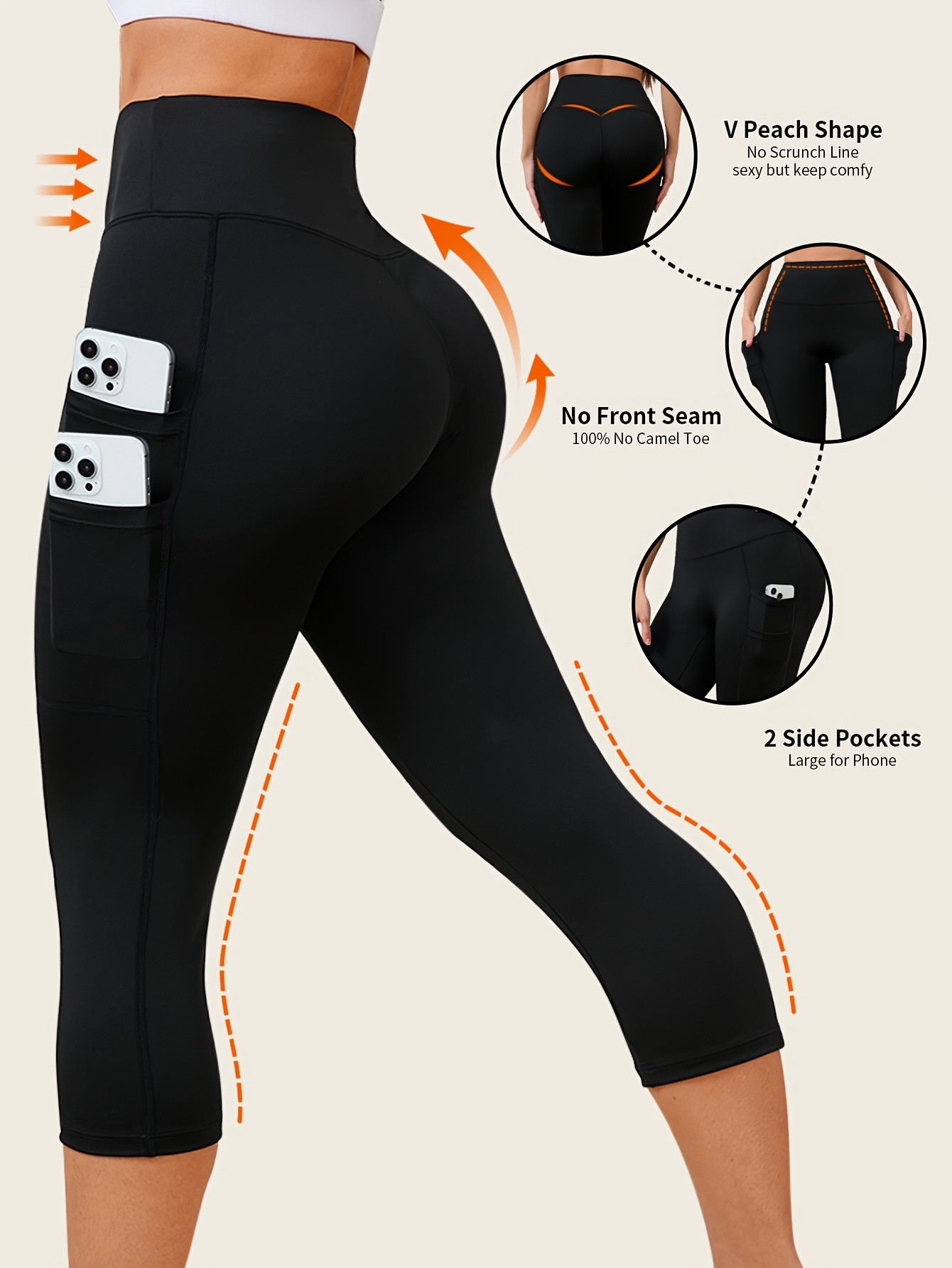 high waist yoga capri leggings with side pockets stretchy no show design for spring summer workouts breathable comfortable activewear casual sportswear   functional pockets