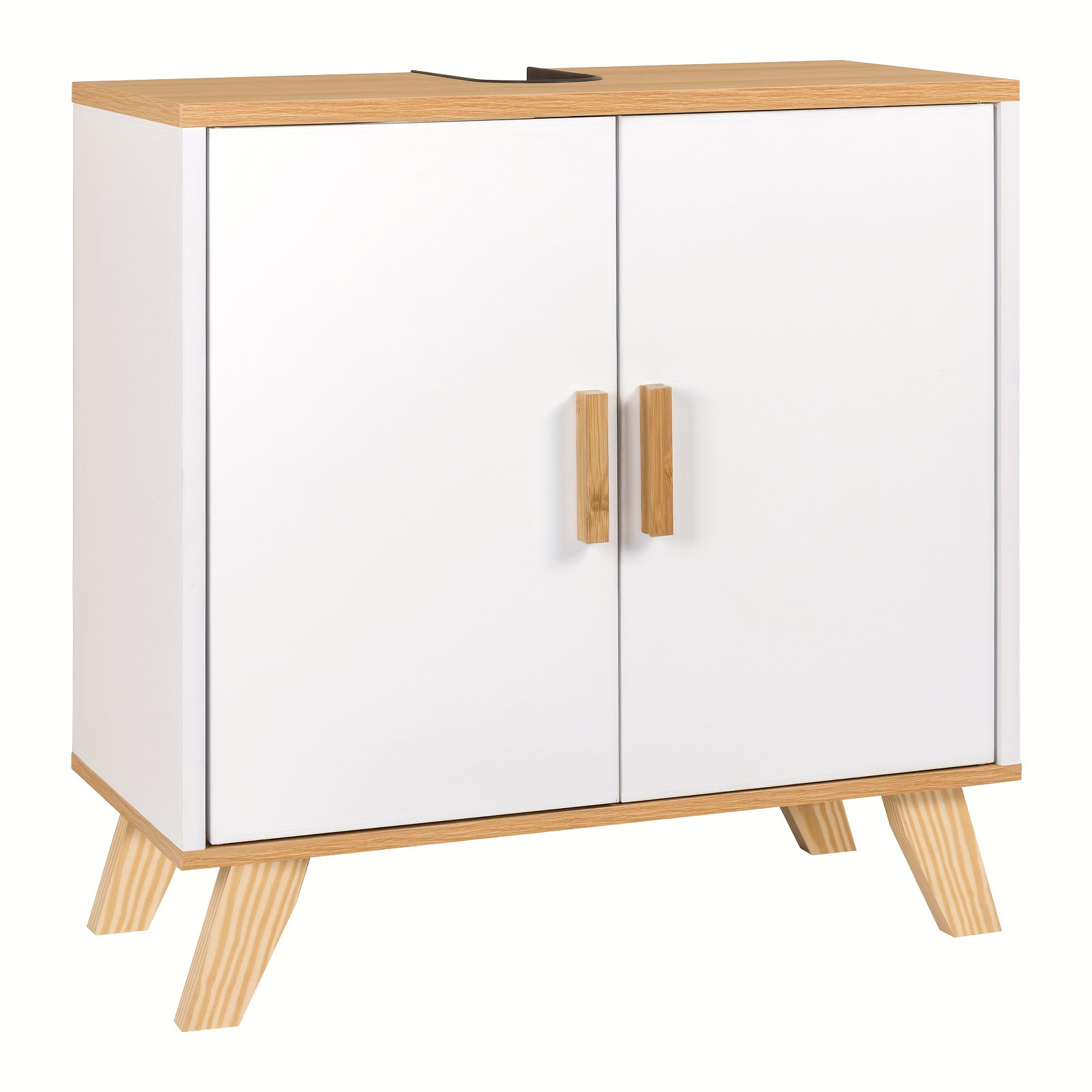 1pc Multifunctional White Vanity Double Door Bathroom Cabinet Wash Basin Storage Cabinet 60 X 30 X 60 Cm