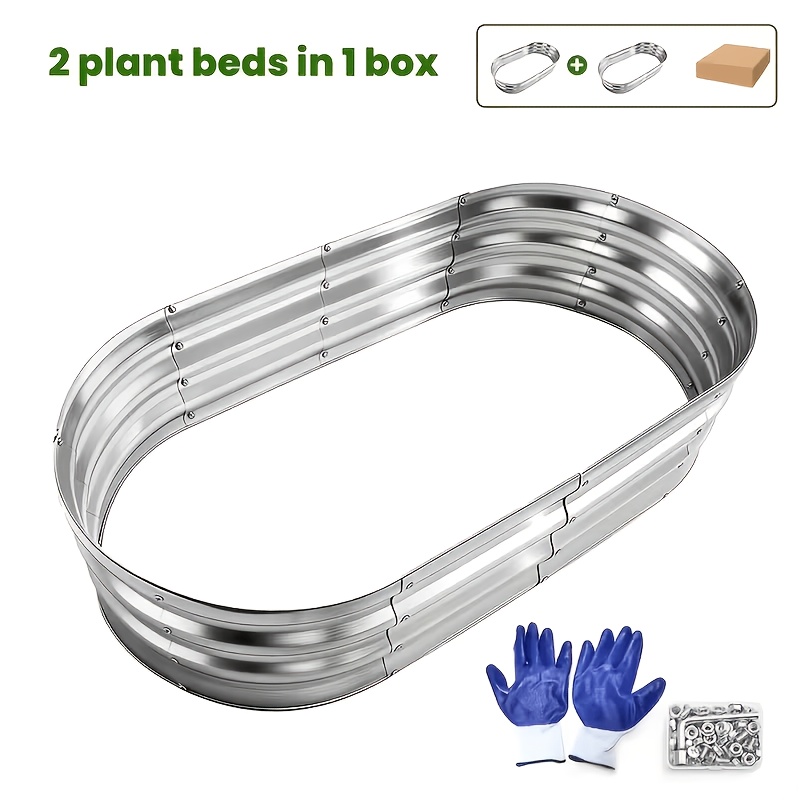 TEMU Upgraded 2pcs Set Of Galvanized Raised Bed Cover Kits | Oval Large Metal Garden Boxes, Outdoor Vegetable And Flower Planters, 0.7mm Thickened