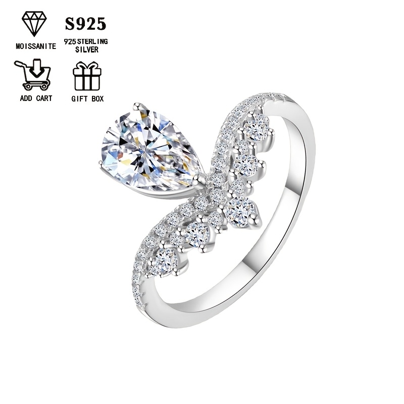 2ct Pear Moissanite Engagement Ring Hypoallergenic 925 Silver