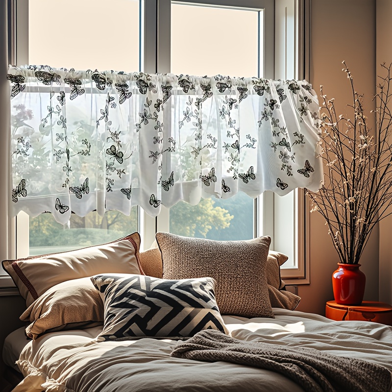 European Easy Pastoral Lace Trim, Kitchen Bedroom Living Room Partition Curtain Coffee Curtain Door Curtain Bay Window Short Curtain Cabinet Decorative Curtain