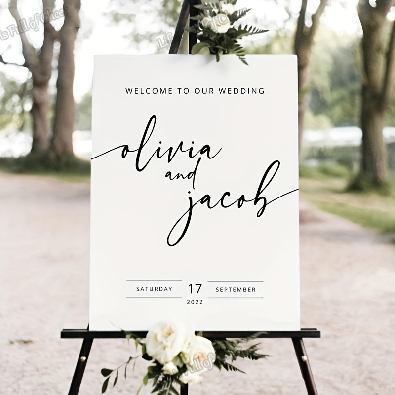 

Custom Acrylic Wedding Welcome Sign - 24"x16" | Personalized With Names | Elegant Humor Reception Decor