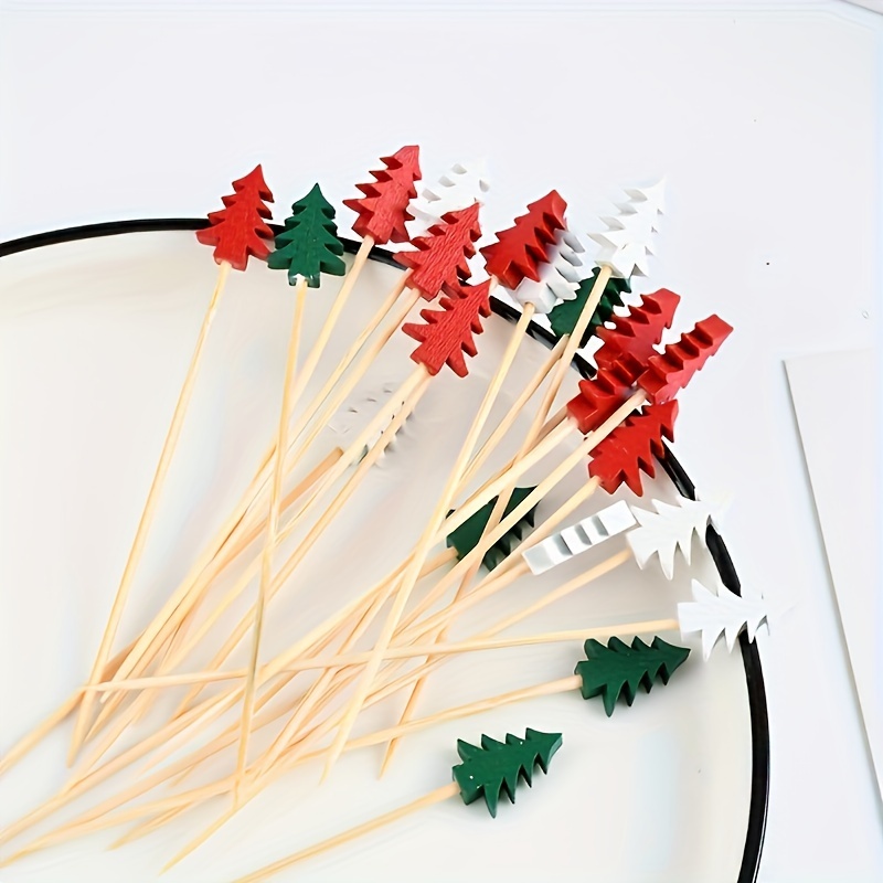 50 Pack Bamboo Christmas Tree Cocktail Picks with Leaf for Appetizers