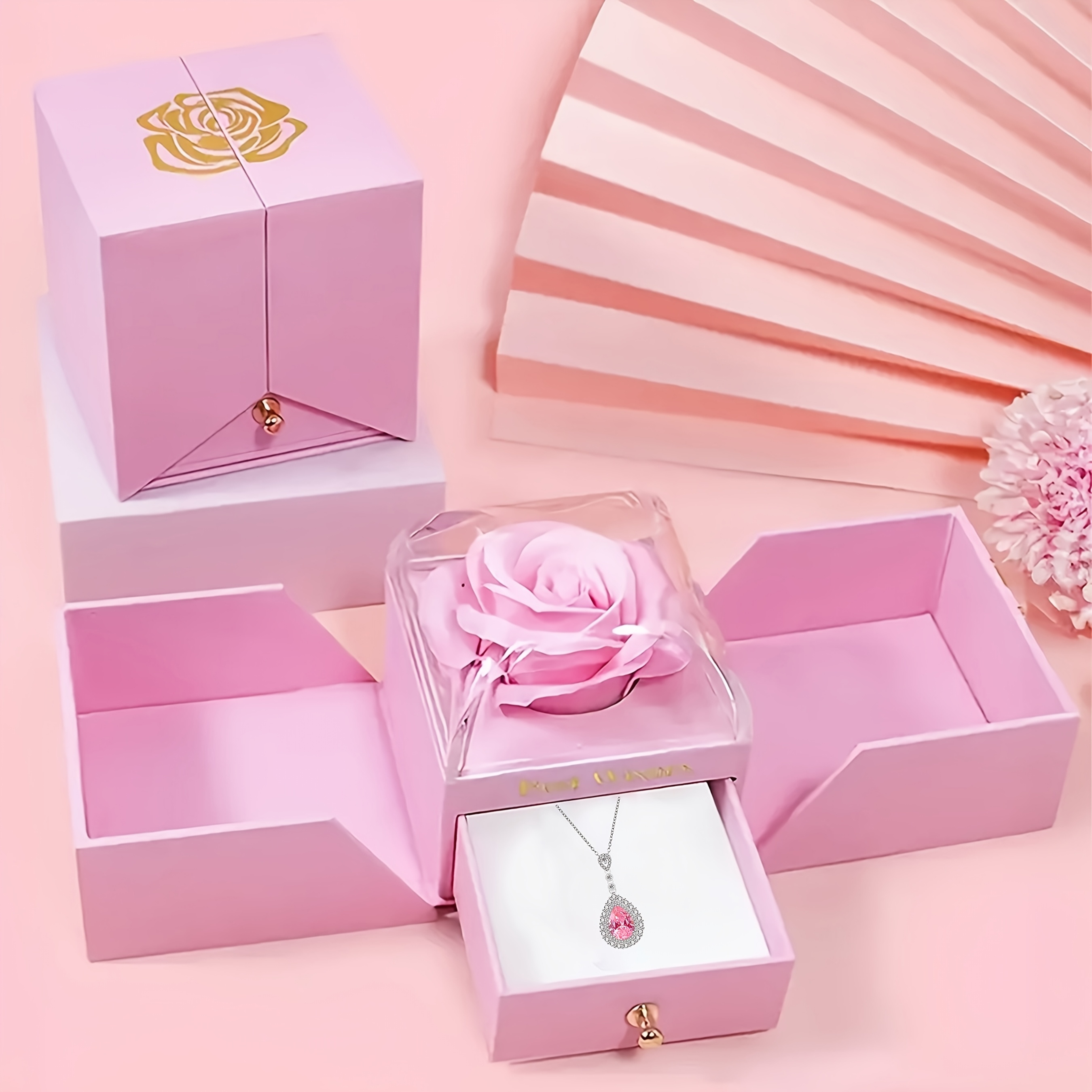 Eternal Rose Flower Gift Box with Stylish Necklace