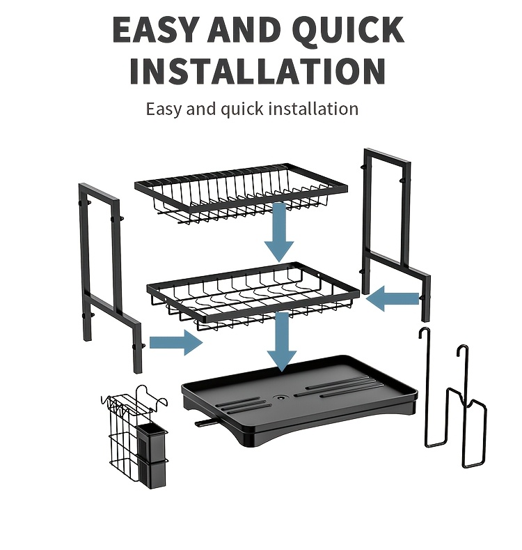 dish drying rack kitchen organizers and storage 2 tier kitchen organizers and storage for dishes bowls cutlery black local warehouse Product details 8