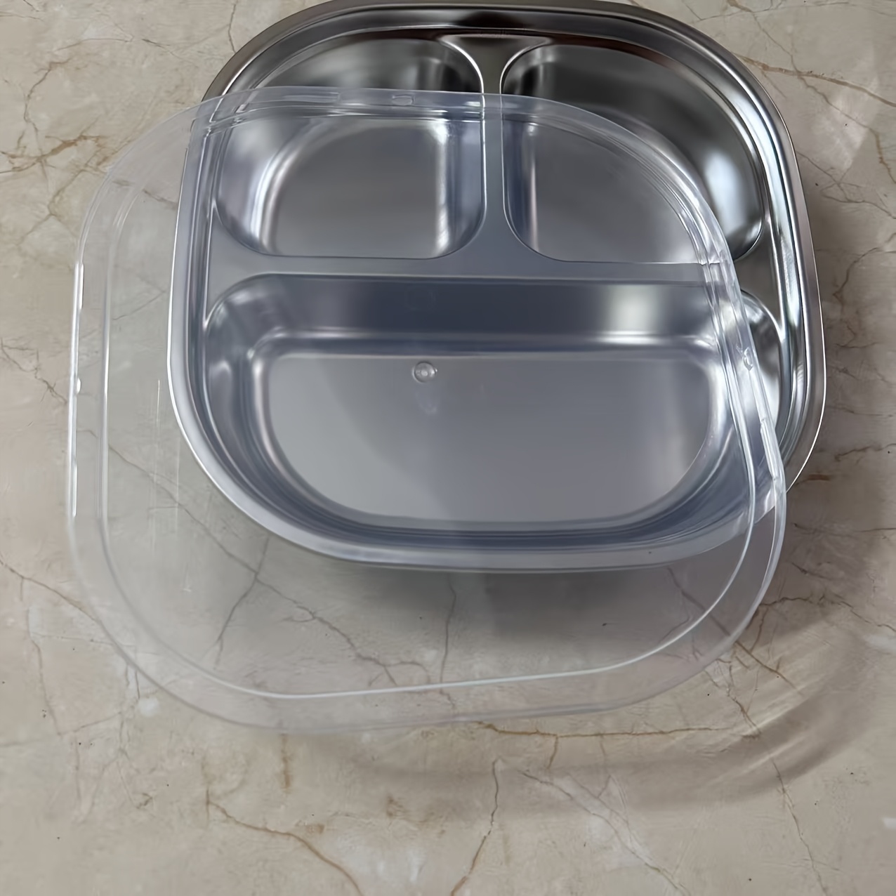 TEMU Stainless Steel Divided Lunch Box With Lid And Fresh Keeping, Outdoor Portable Stainless Steel Partition Lunch Box, Picnic Leak-proof Fresh